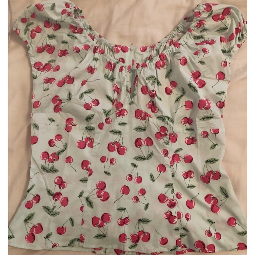 Hellbunny Peasant Top in mint & cherry print
